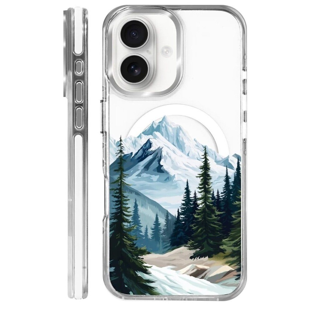 Magnetic Case for iPhone 16 Design On Clear Base Mountains Tree Outdoor